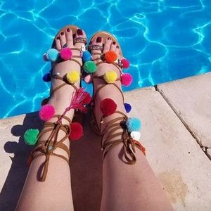 Gladiator Pom Pom Sandals